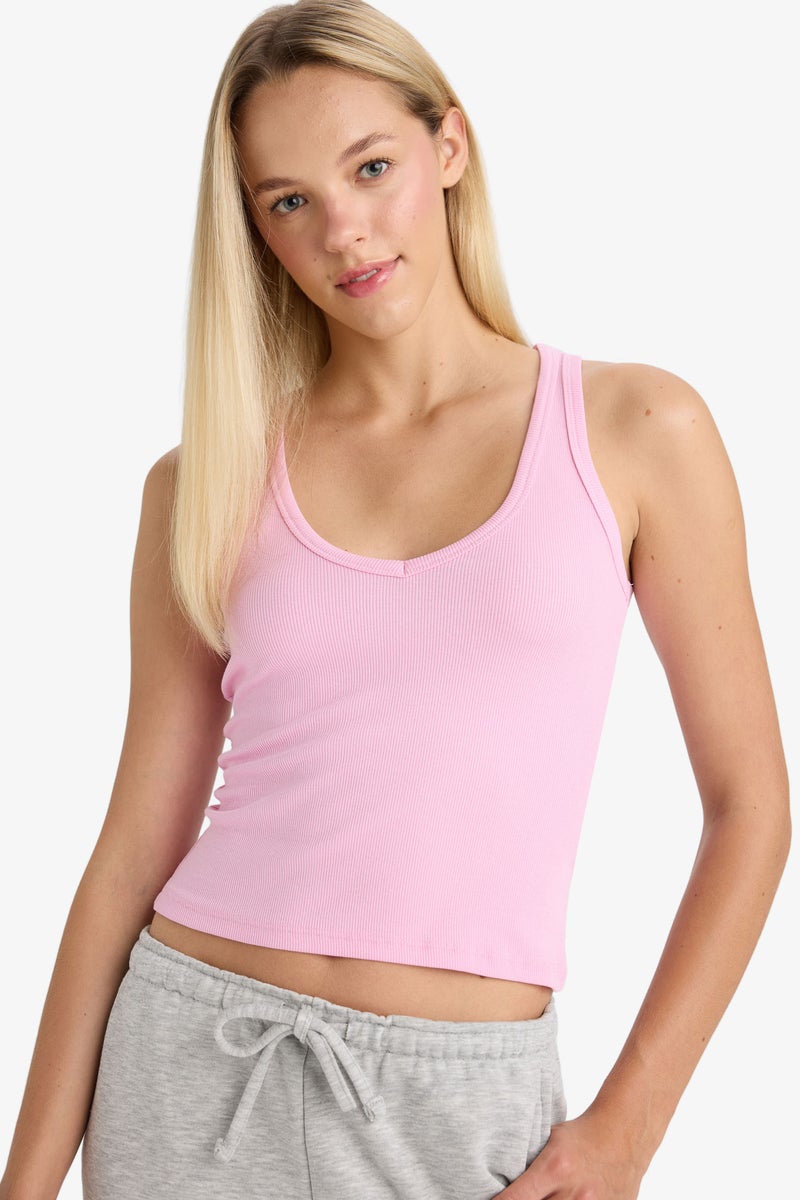 DeFacto Pink Woman Slim Fit Camisole V-Neck Tank Top Casual - Image 3